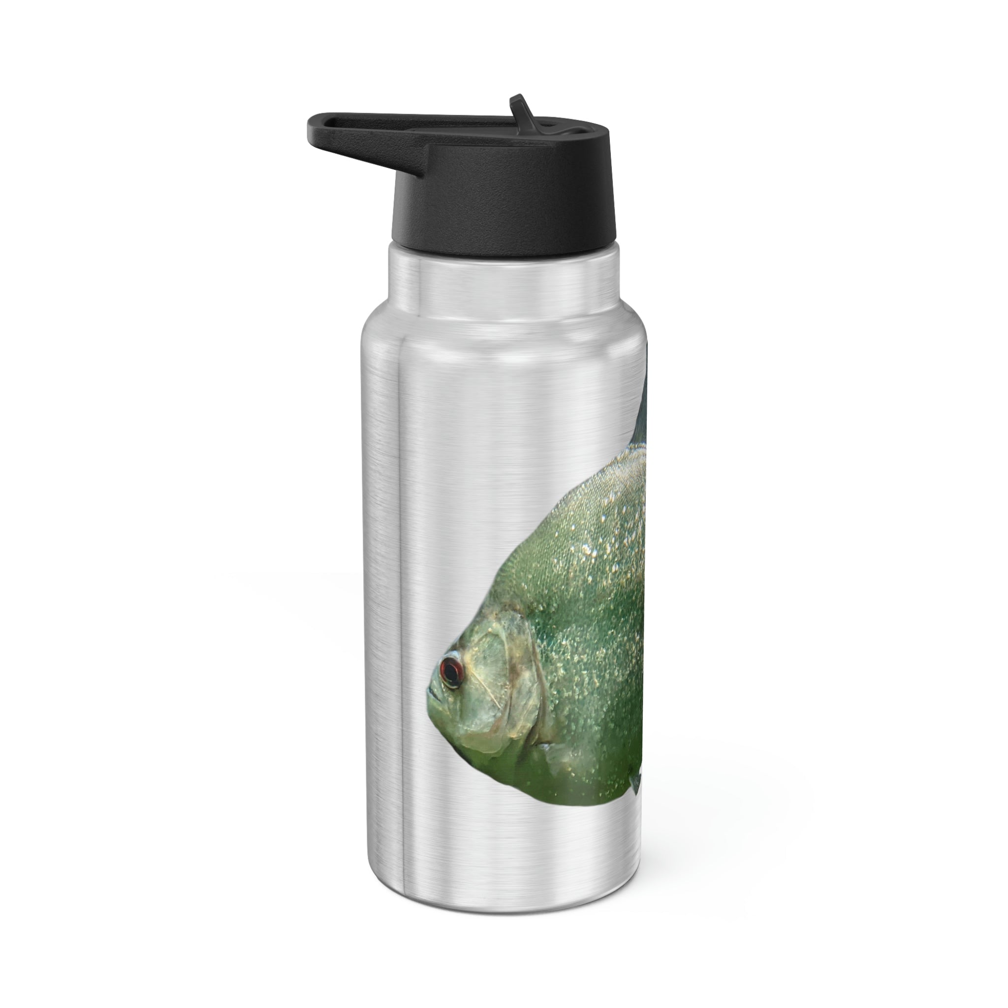 Glitter Green Fish Piranha Gator Tumbler, 32oz, showcasing vibrant design and stainless steel construction.