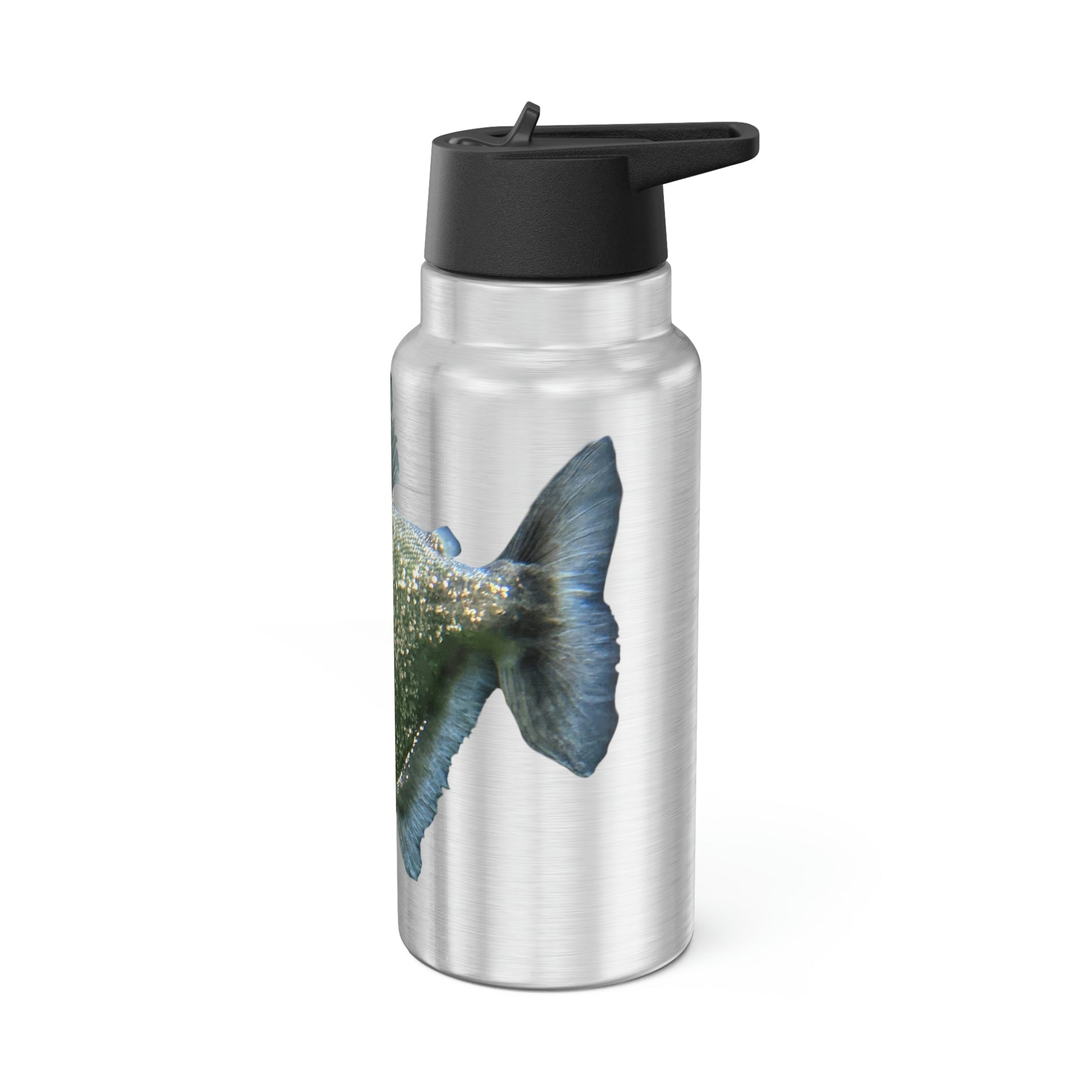 Glitter Green Fish Piranha Gator Tumbler, 32oz, showcasing vibrant design and stainless steel construction.