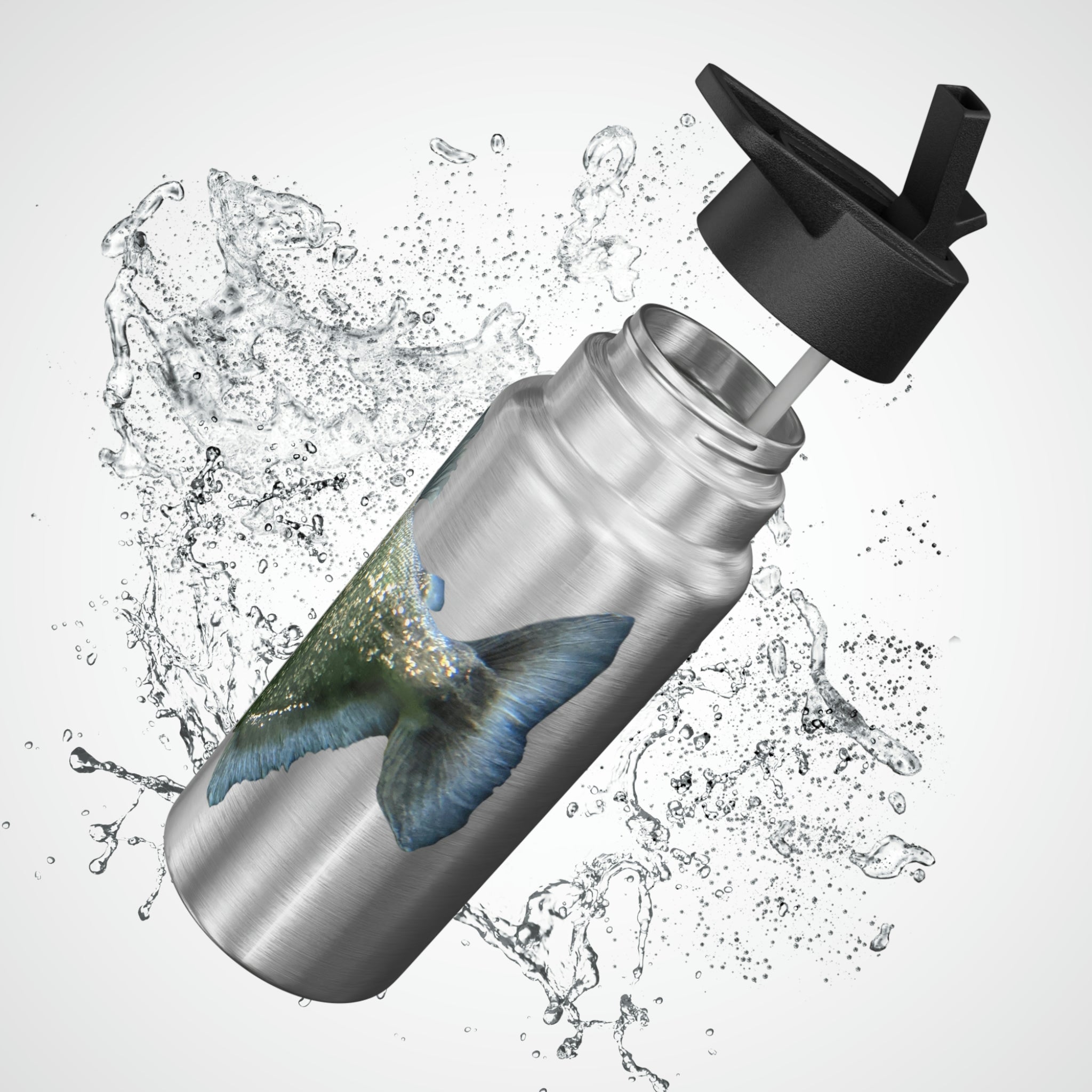 Glitter Green Fish Piranha Gator Tumbler, 32oz, showcasing vibrant design and stainless steel construction.