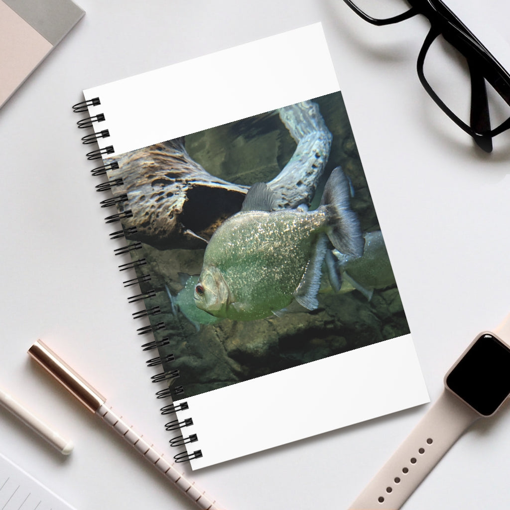 Glitter Green Fish Spiral Journal featuring a vibrant fish design on the cover, showcasing its stylish and colorful appearance.