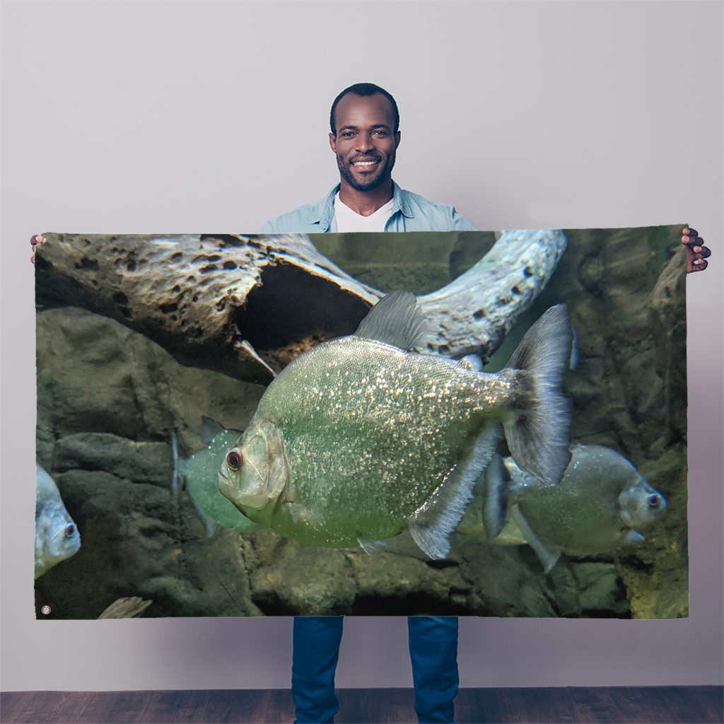 Glitter Green Fish Sublimation Flag, 5FT x 3FT, featuring vibrant colors and a fish design, ideal for outdoor display.