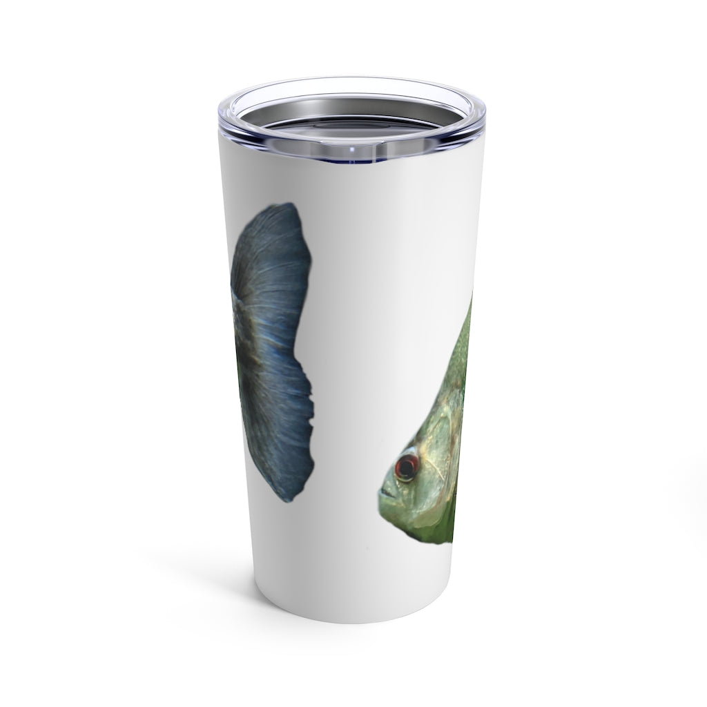 Glitter Green Fish Tumbler 20oz with a stylish design and see-thru lid, perfect for travel and outdoor use.