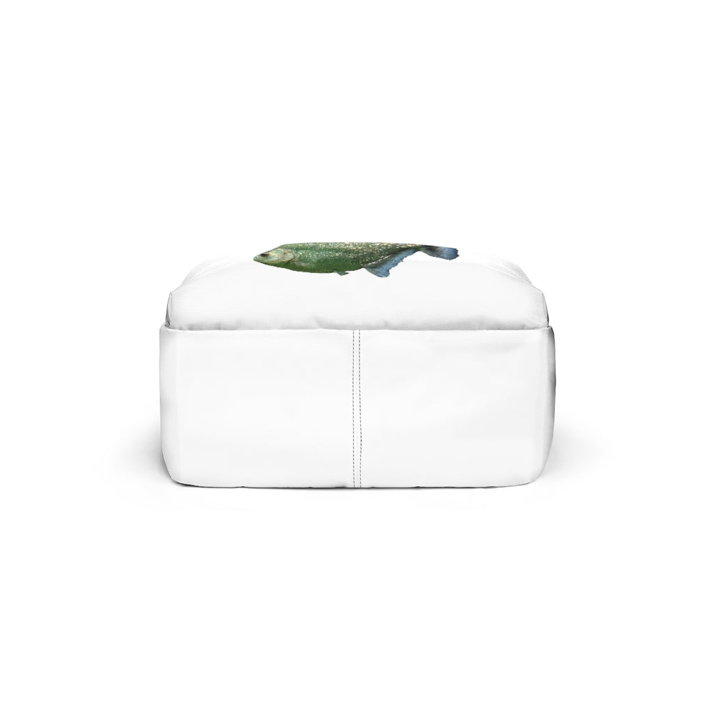 Glitter Green Fish Unisex Classic Backpack showcasing its vibrant design and durable material.