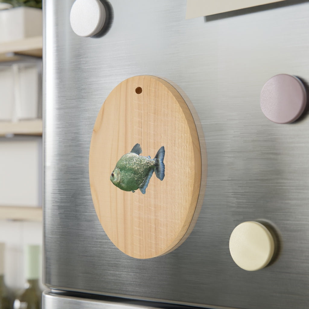 Glitter Green Fish Wooden Christmas Ornaments with red ribbon, showcasing whimsical shapes and a rustic wooden finish.