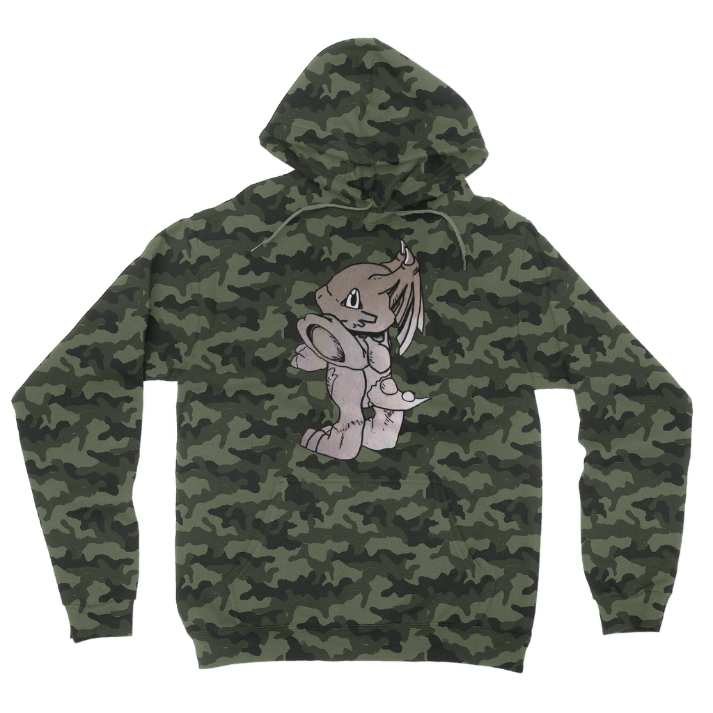 Glucose Camouflage Adult Hoodie featuring a trendy camo design, kangaroo pouch pocket, and double fabric hood.