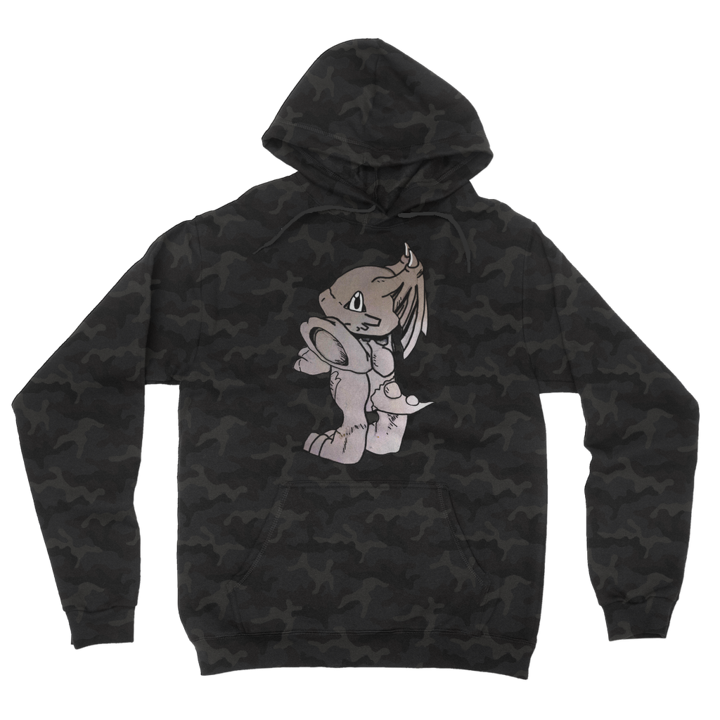 Glucose Camouflage Adult Hoodie featuring a trendy camo design, kangaroo pouch pocket, and double fabric hood.