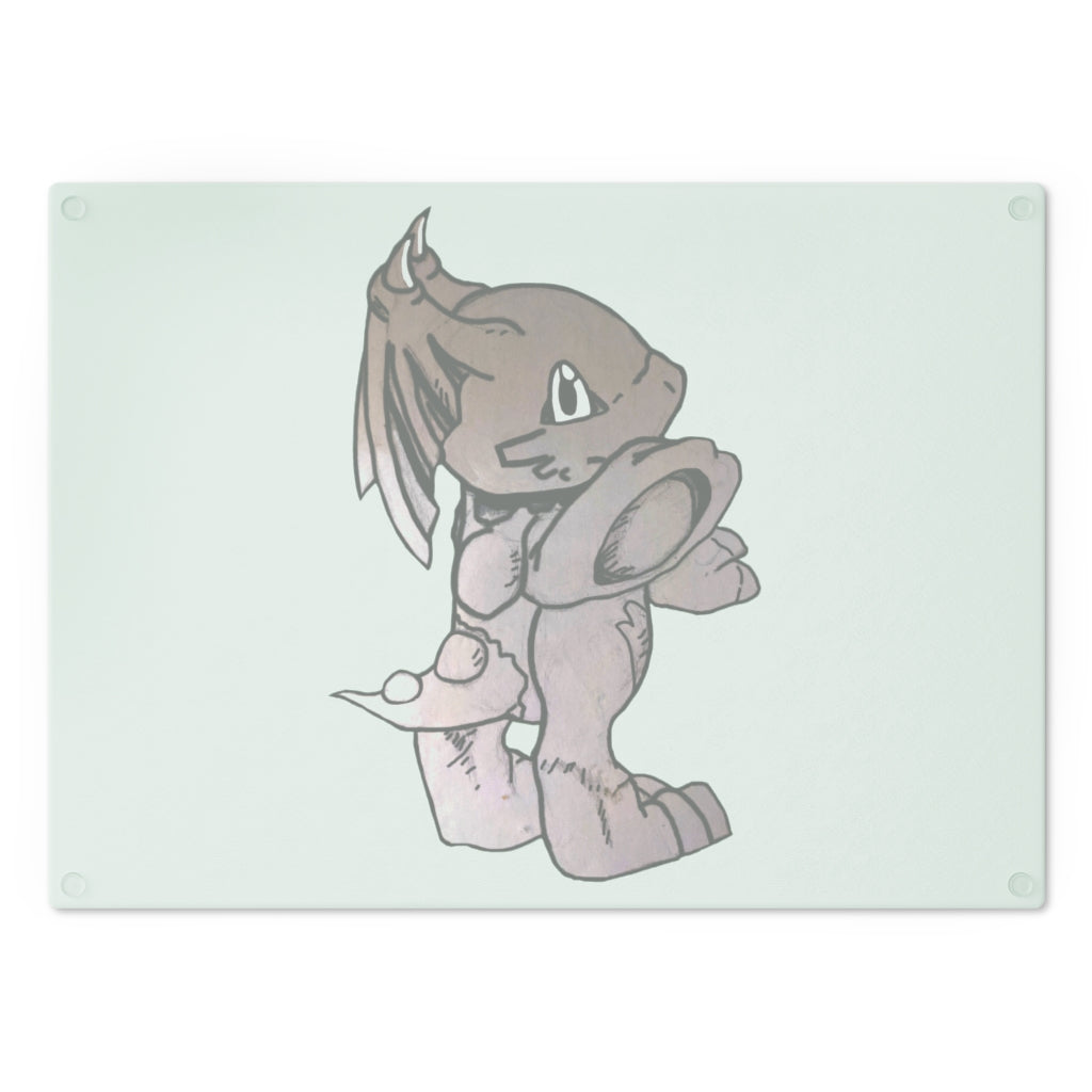 A stylish Glucose Cutting Board made of tempered glass with rubber dots for stability, showcasing a unique design suitable for any kitchen.