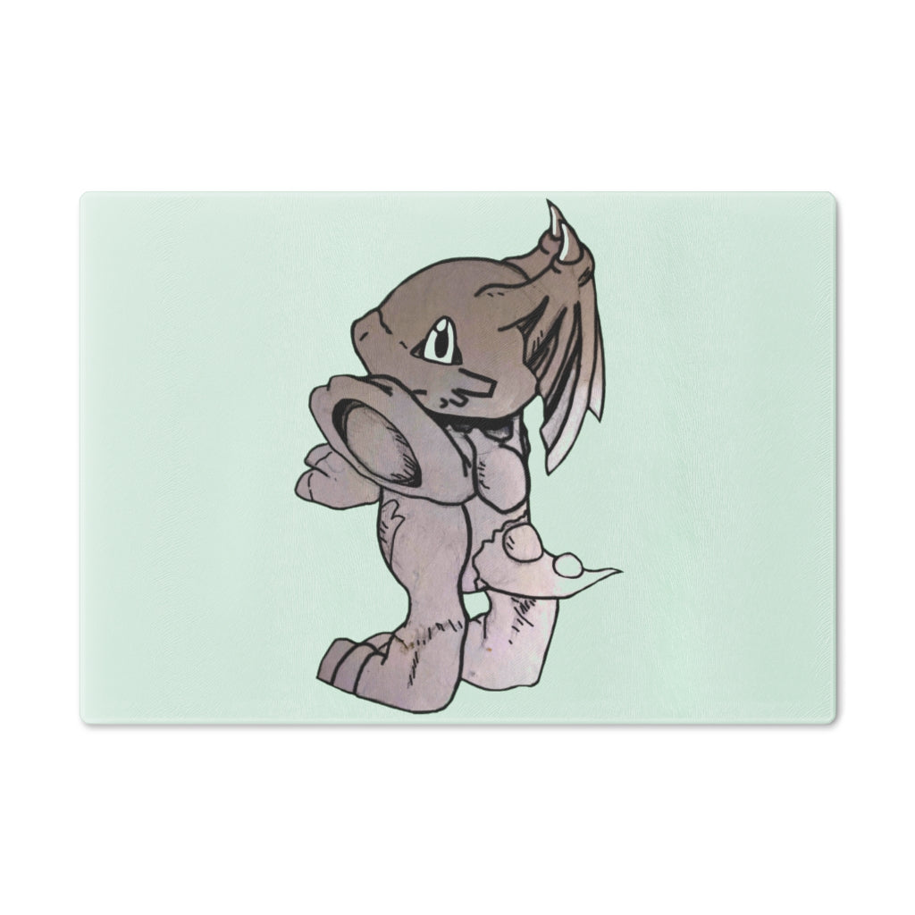 A stylish Glucose Cutting Board made of tempered glass with rubber dots for stability, showcasing a unique design suitable for any kitchen.