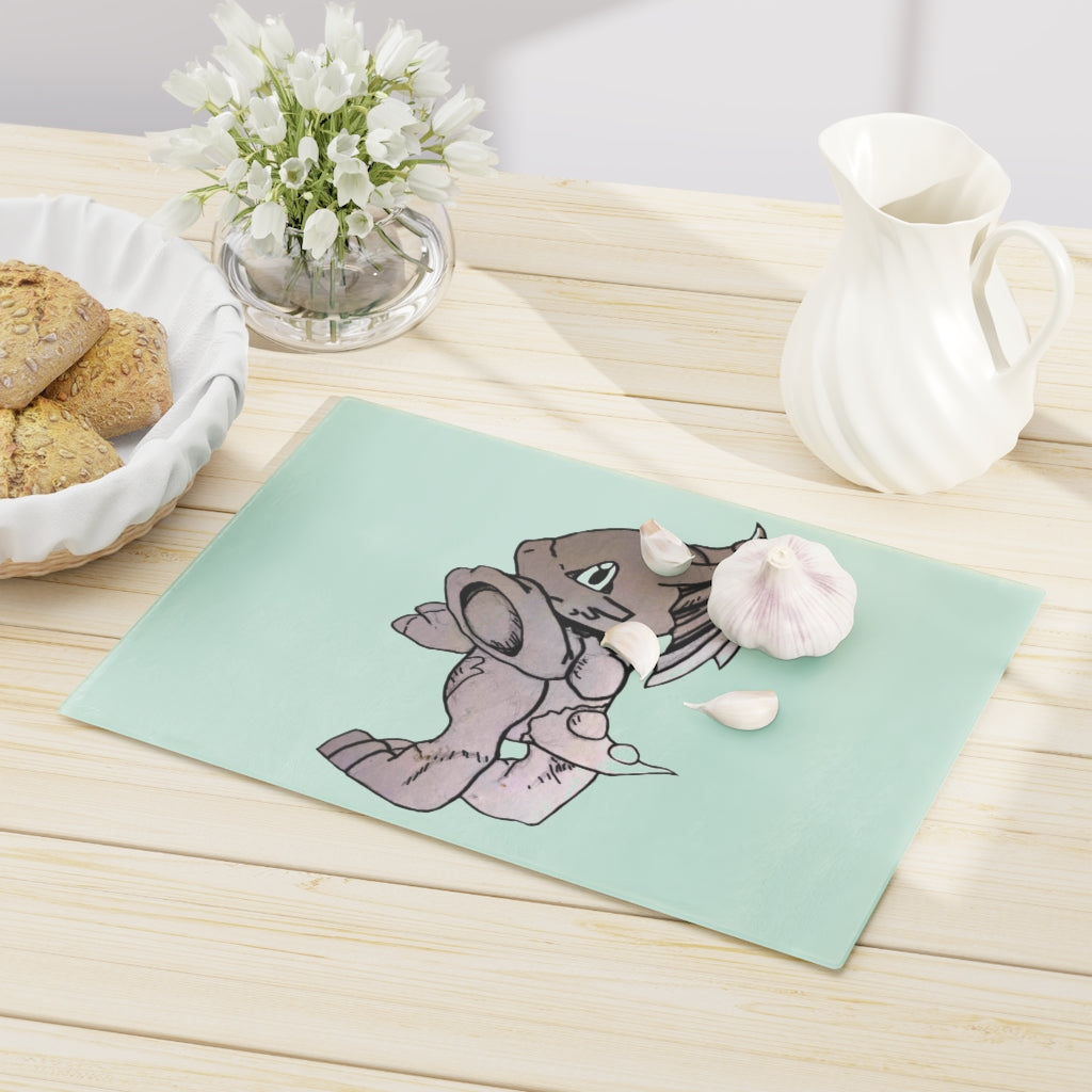 A stylish Glucose Cutting Board made of tempered glass with rubber dots for stability, showcasing a unique design suitable for any kitchen.