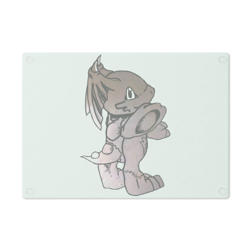 A stylish Glucose Cutting Board made of tempered glass with rubber dots for stability, showcasing a unique design suitable for any kitchen.