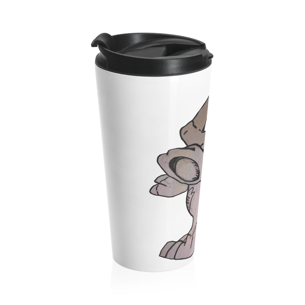 Glucose Stainless Steel Travel Mug with black lid, showcasing its sleek design and vibrant sublimation print.