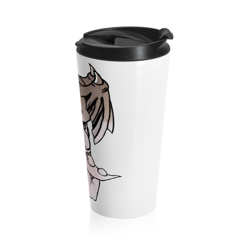 Glucose Stainless Steel Travel Mug with black lid, showcasing its sleek design and vibrant sublimation print.