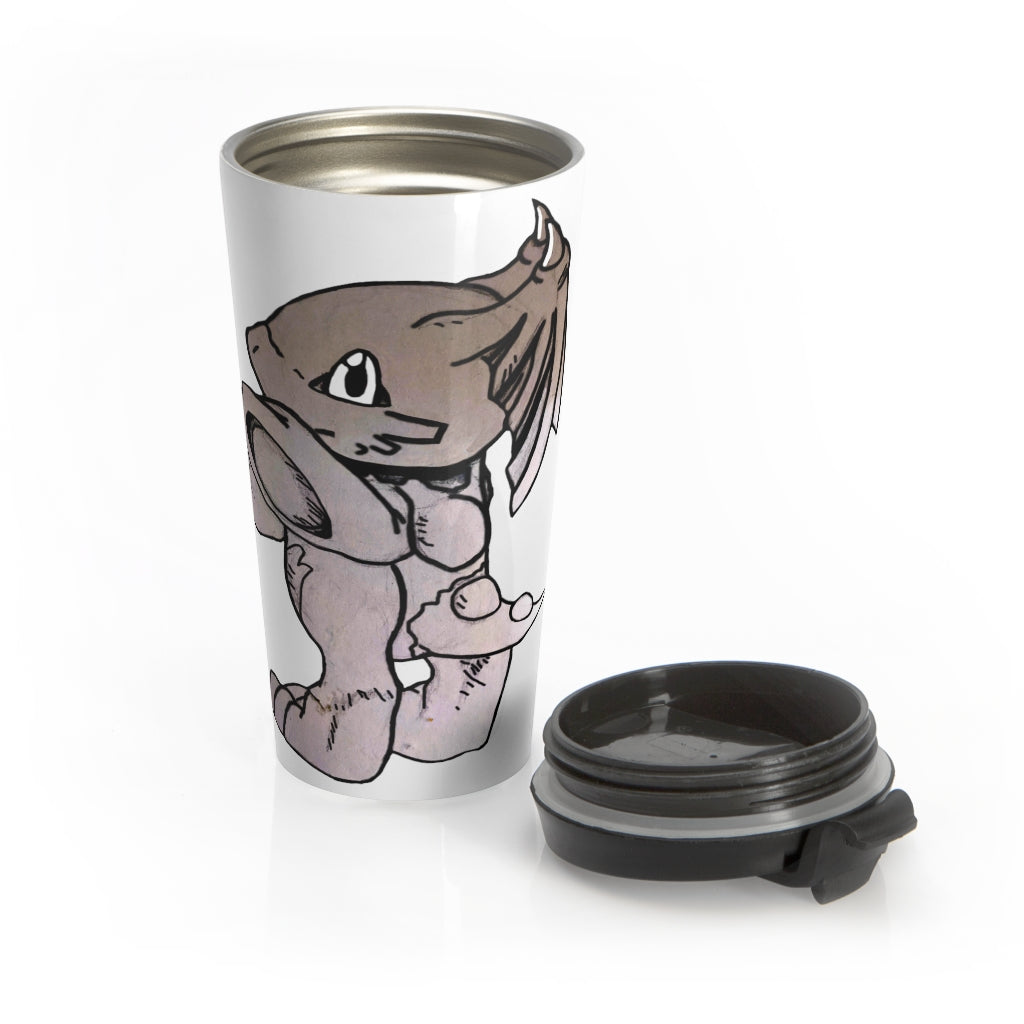 Glucose Stainless Steel Travel Mug with black lid, showcasing its sleek design and vibrant sublimation print.