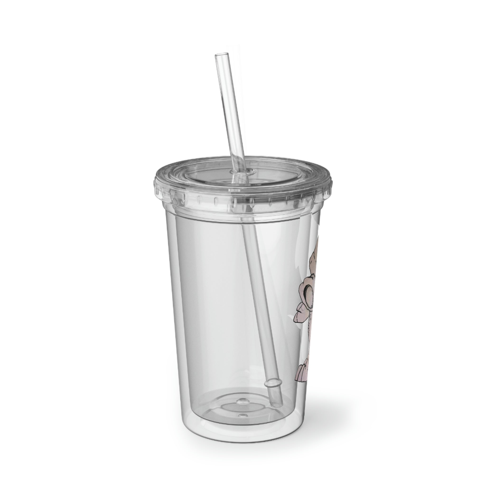Glucose Suave Acrylic Cup with vibrant artwork, double-wall insulation, and a straw, perfect for hot and cold beverages.
