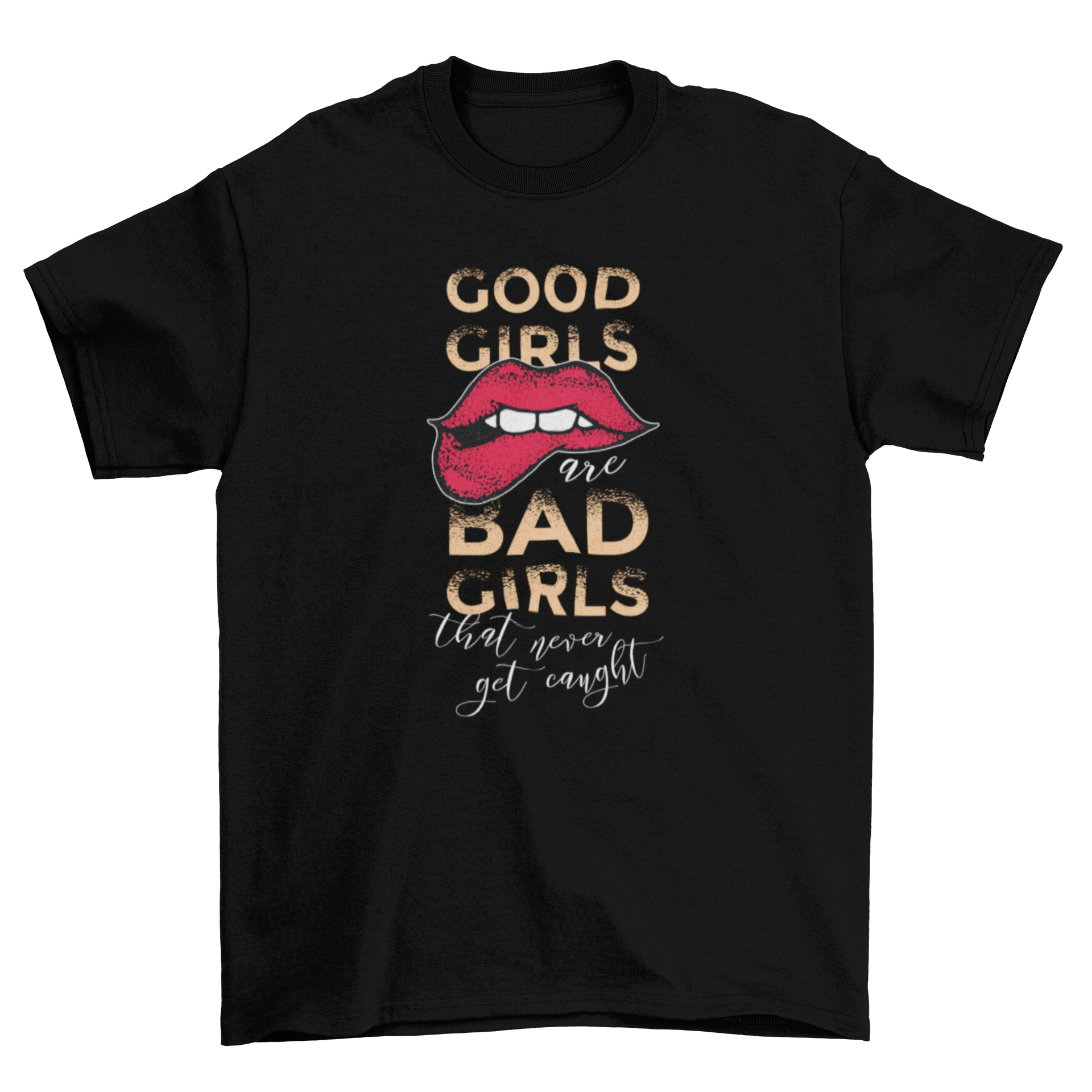 Good Girls Bad Girls Lettering T-shirt featuring bold text design in a stylish fit.