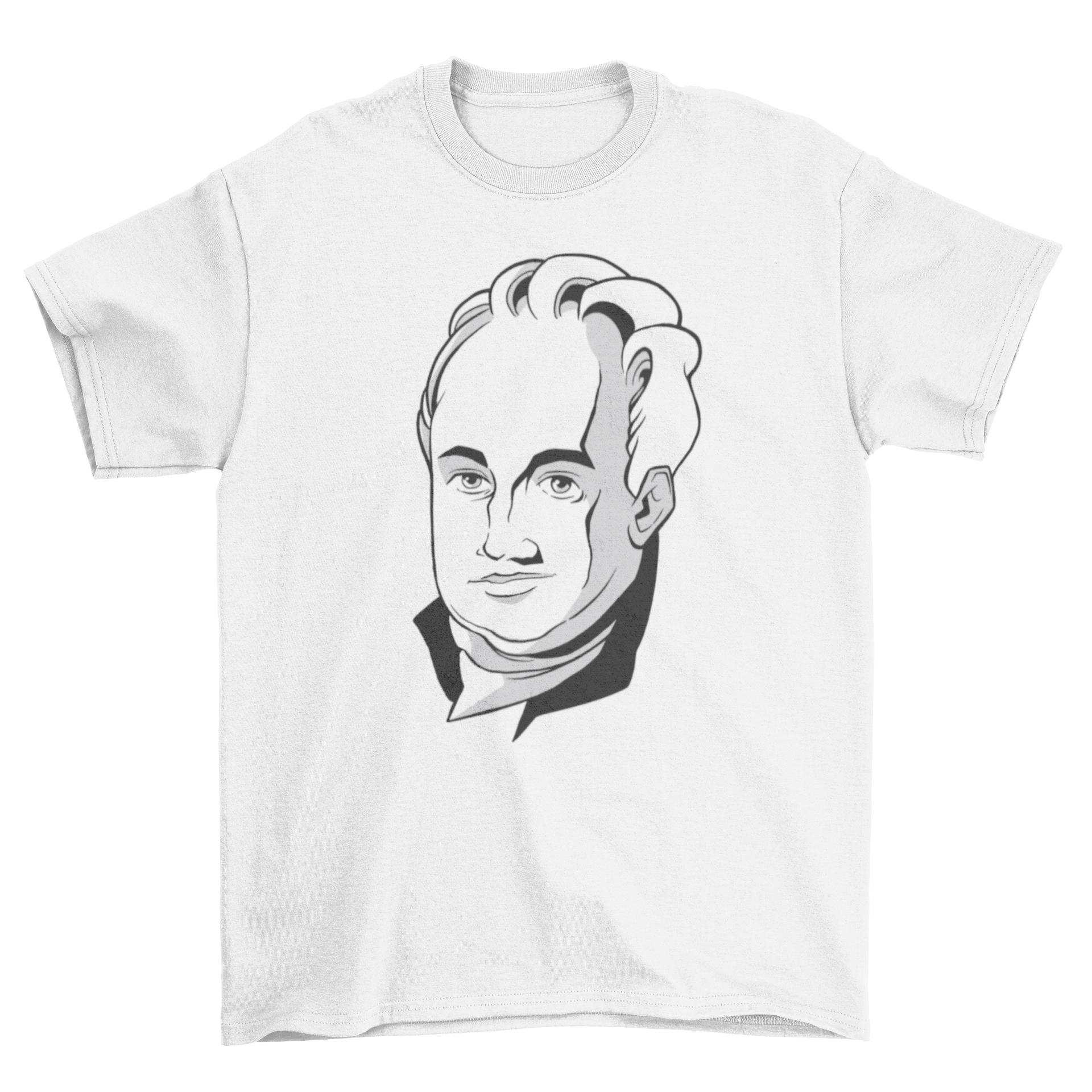 Cartoon-style t-shirt design featuring German writer Johann Wolfgang von Goethe.