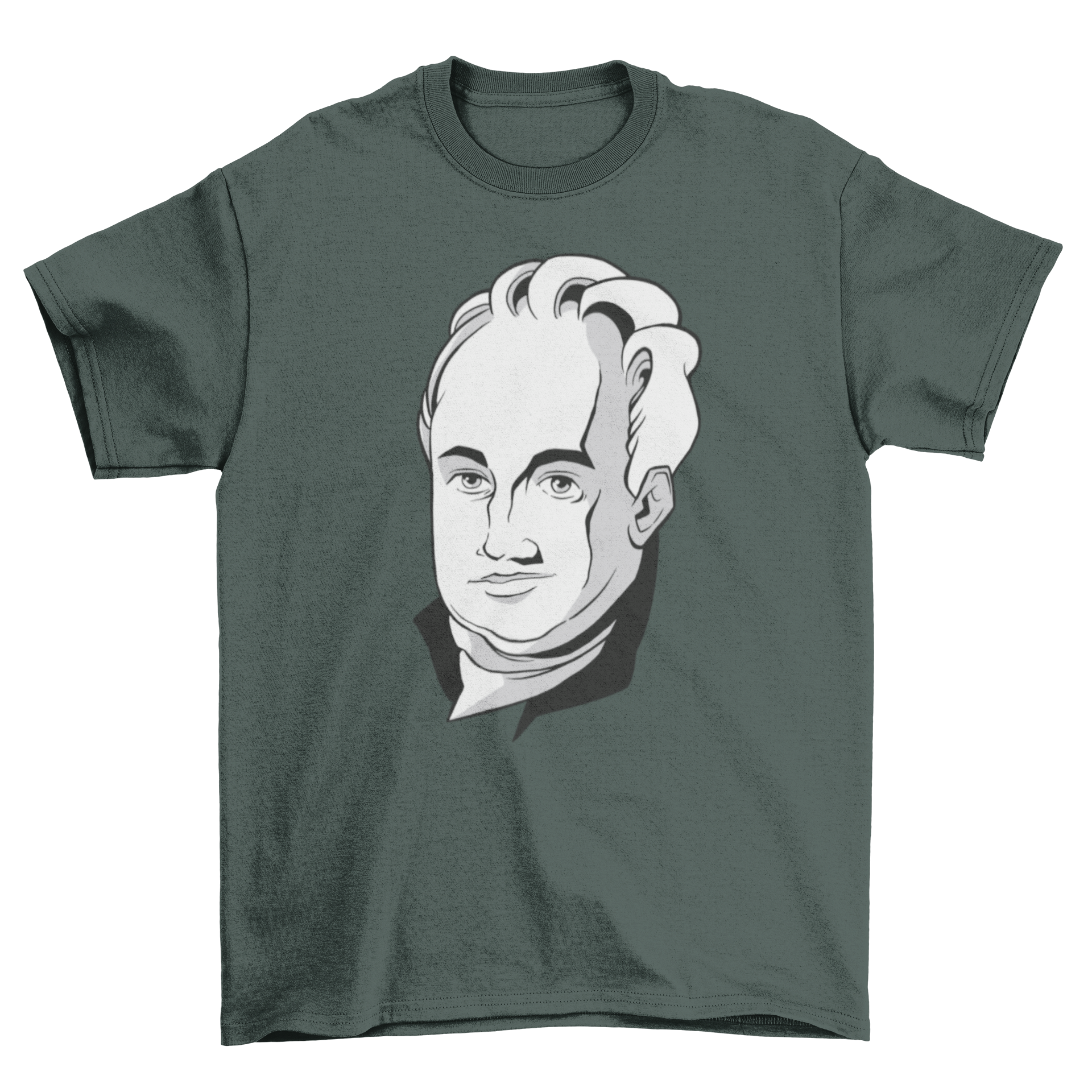 Cartoon-style t-shirt design featuring German writer Johann Wolfgang von Goethe.