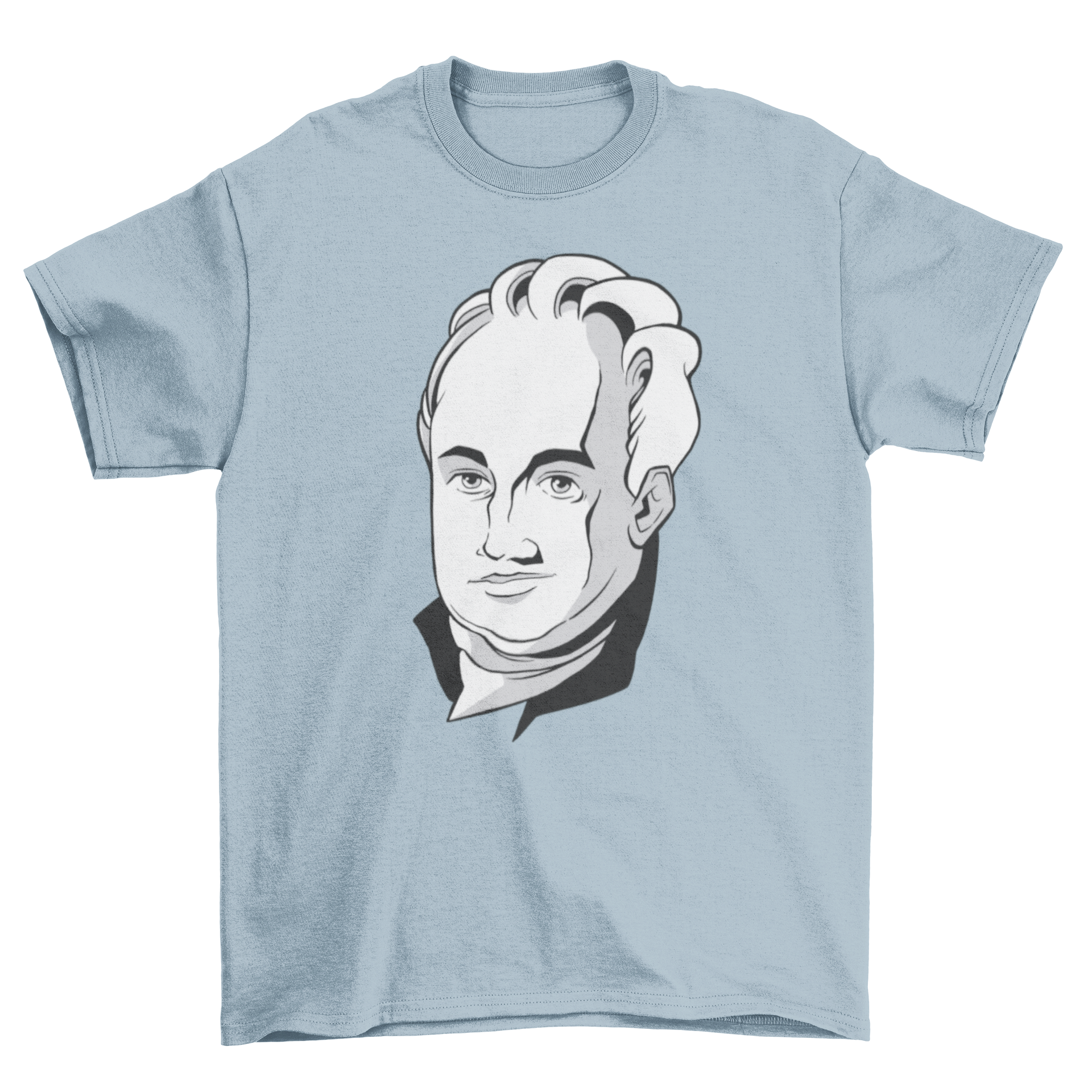 Cartoon-style t-shirt design featuring German writer Johann Wolfgang von Goethe.