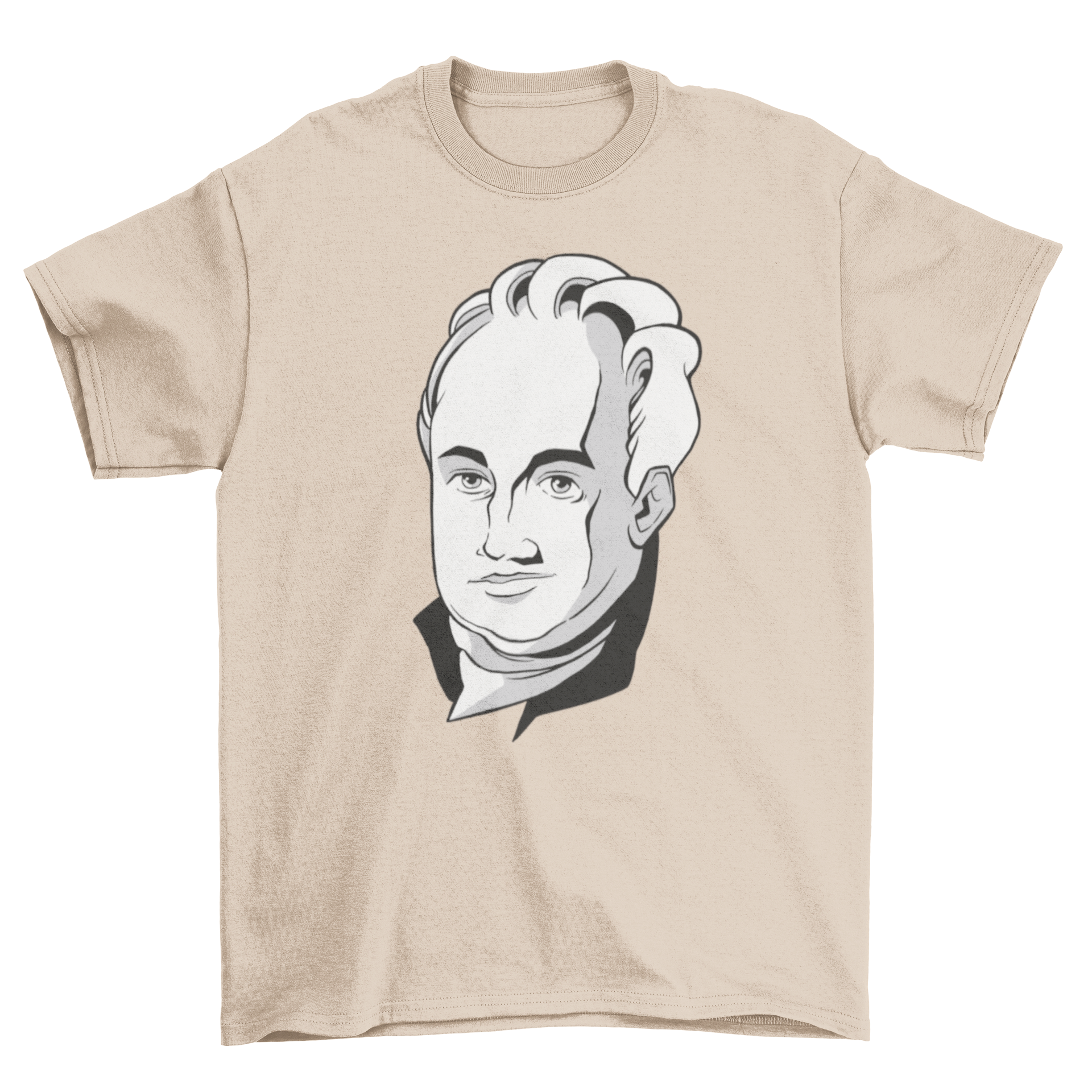 Cartoon-style t-shirt design featuring German writer Johann Wolfgang von Goethe.