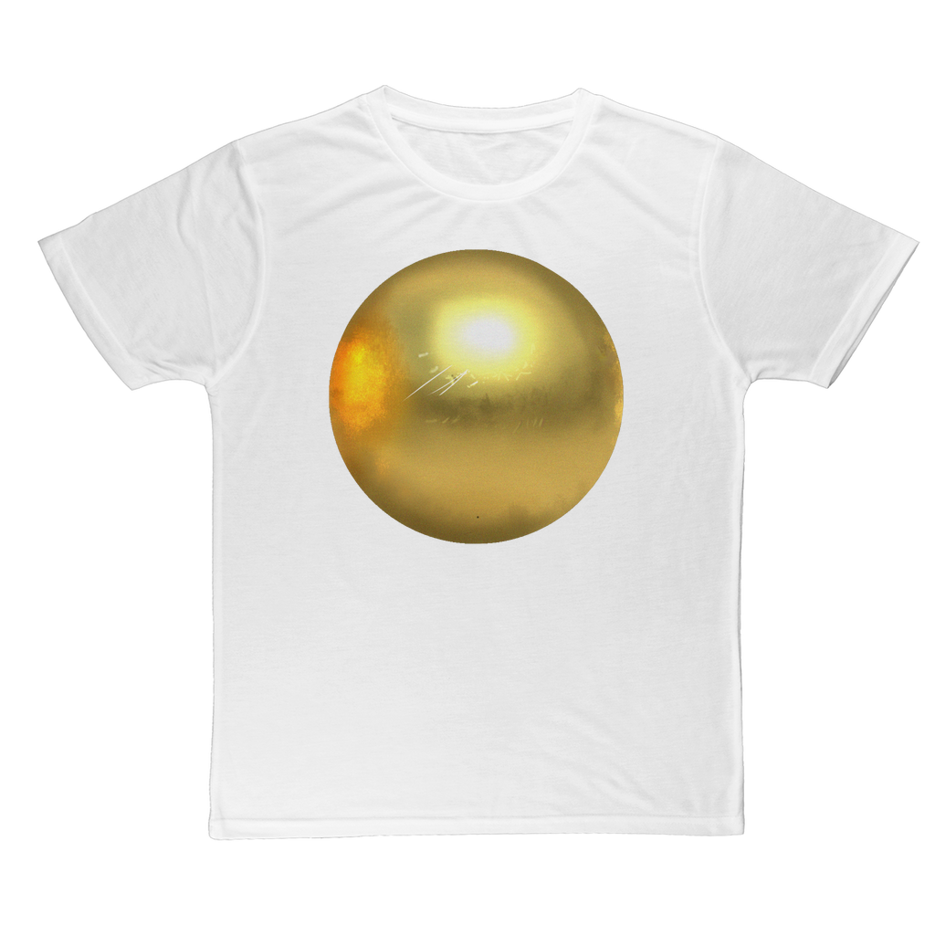 Gold Classic Sublimation Adult T-Shirt displayed on a mannequin, showcasing its vibrant color and soft fabric texture.