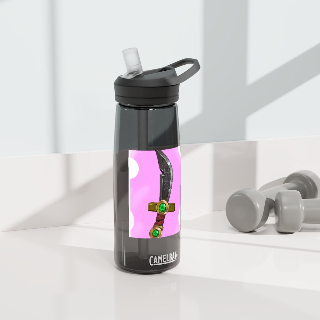 Gold Sword CamelBak Eddy® Water Bottle in 20oz and 25oz sizes, showcasing its robust design and easy-carry handle.
