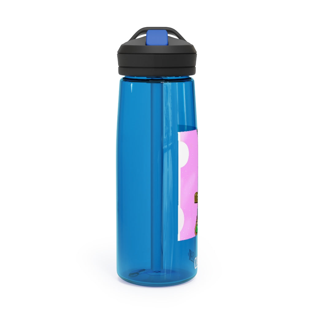 Gold Sword CamelBak Eddy® Water Bottle in 20oz and 25oz sizes, showcasing its robust design and easy-carry handle.