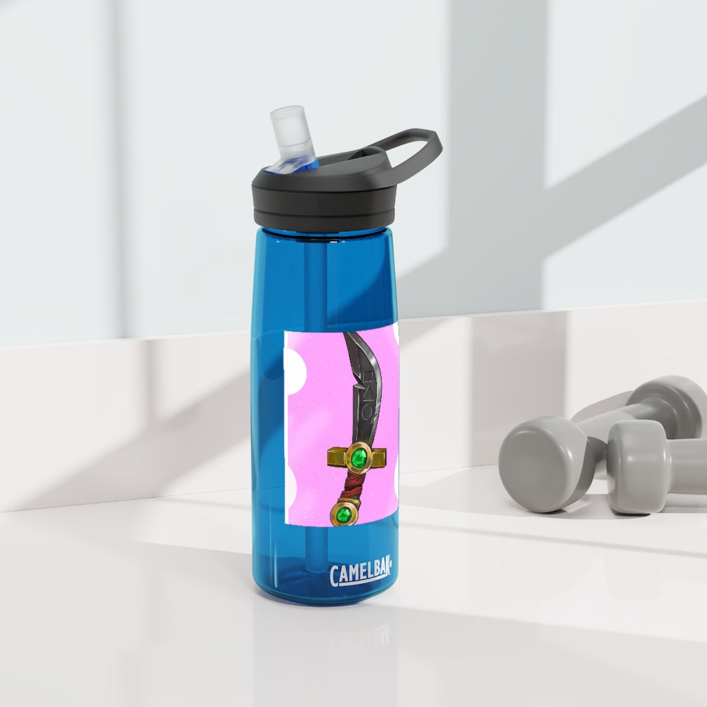Gold Sword CamelBak Eddy® Water Bottle in 20oz and 25oz sizes, showcasing its robust design and easy-carry handle.