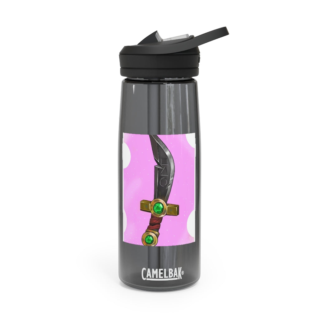 Gold Sword CamelBak Eddy® Water Bottle in 20oz and 25oz sizes, showcasing its robust design and easy-carry handle.