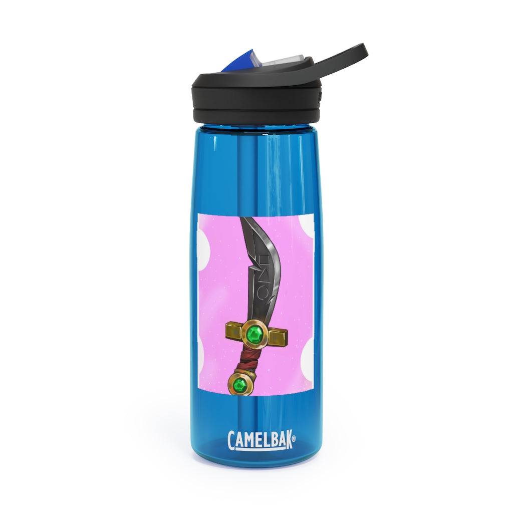 Gold Sword CamelBak Eddy® Water Bottle in 20oz and 25oz sizes, showcasing its robust design and easy-carry handle.