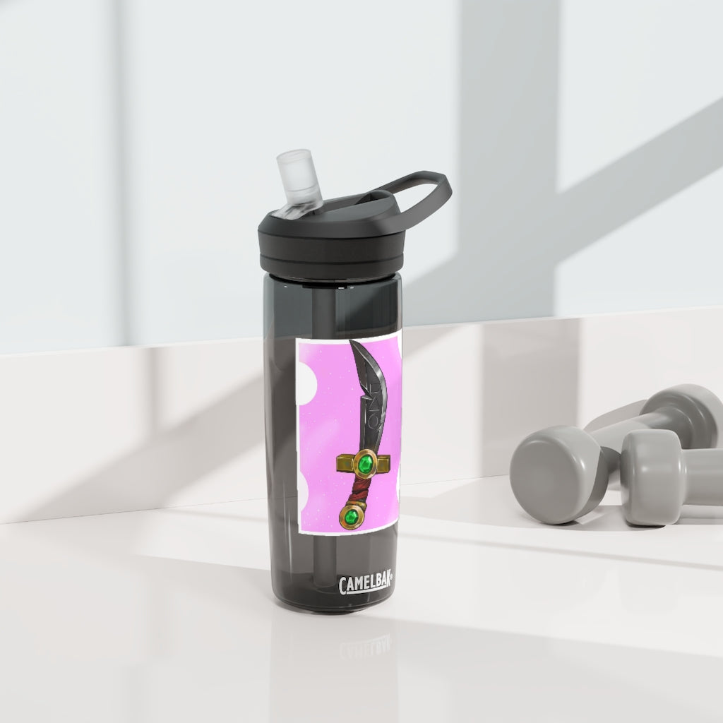 Gold Sword CamelBak Eddy® Water Bottle in 20oz and 25oz sizes, showcasing its robust design and easy-carry handle.