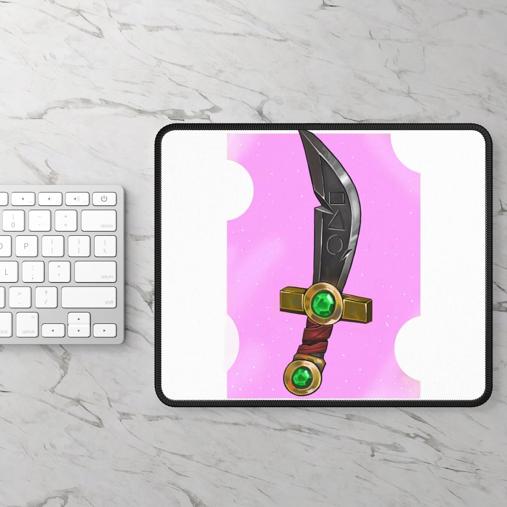 Gold Sword Gaming Mouse Pad featuring vibrant designs and stitched edges for durability.