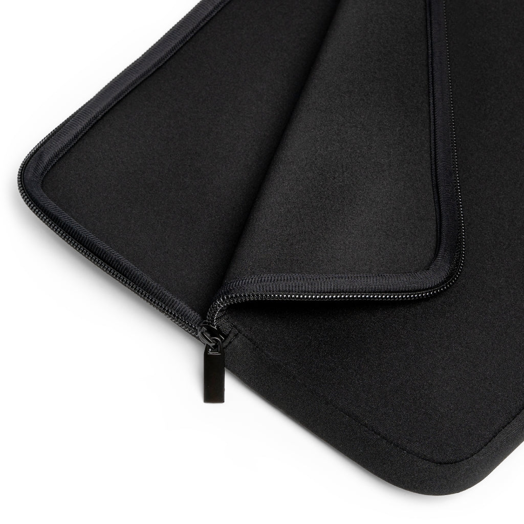 Gold Sword Laptop Sleeve featuring a customizable front design and solid black back, made from smooth neoprene material.