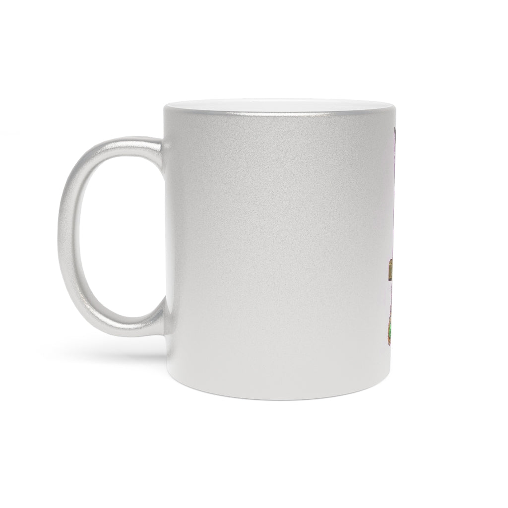 Gold Sword Metallic Mug featuring a shiny gold and silver finish, perfect for personalized designs.