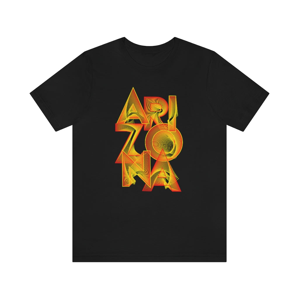 Golden Arizona Souvenir T-Shirt featuring a vibrant vinyl print on soft cotton fabric, designed for unisex wear.