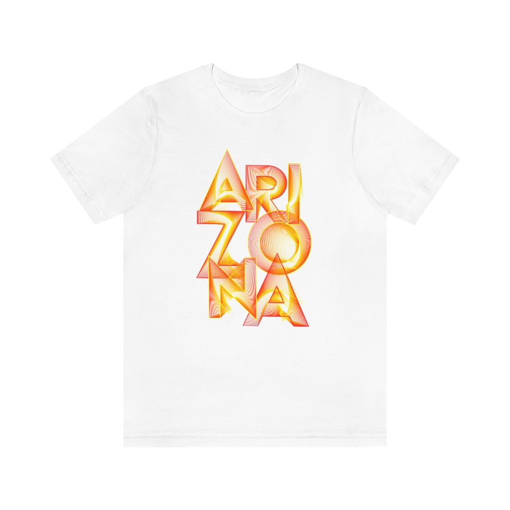 Golden Arizona Souvenir T-Shirt featuring a vibrant vinyl print on soft cotton fabric, designed for unisex wear.
