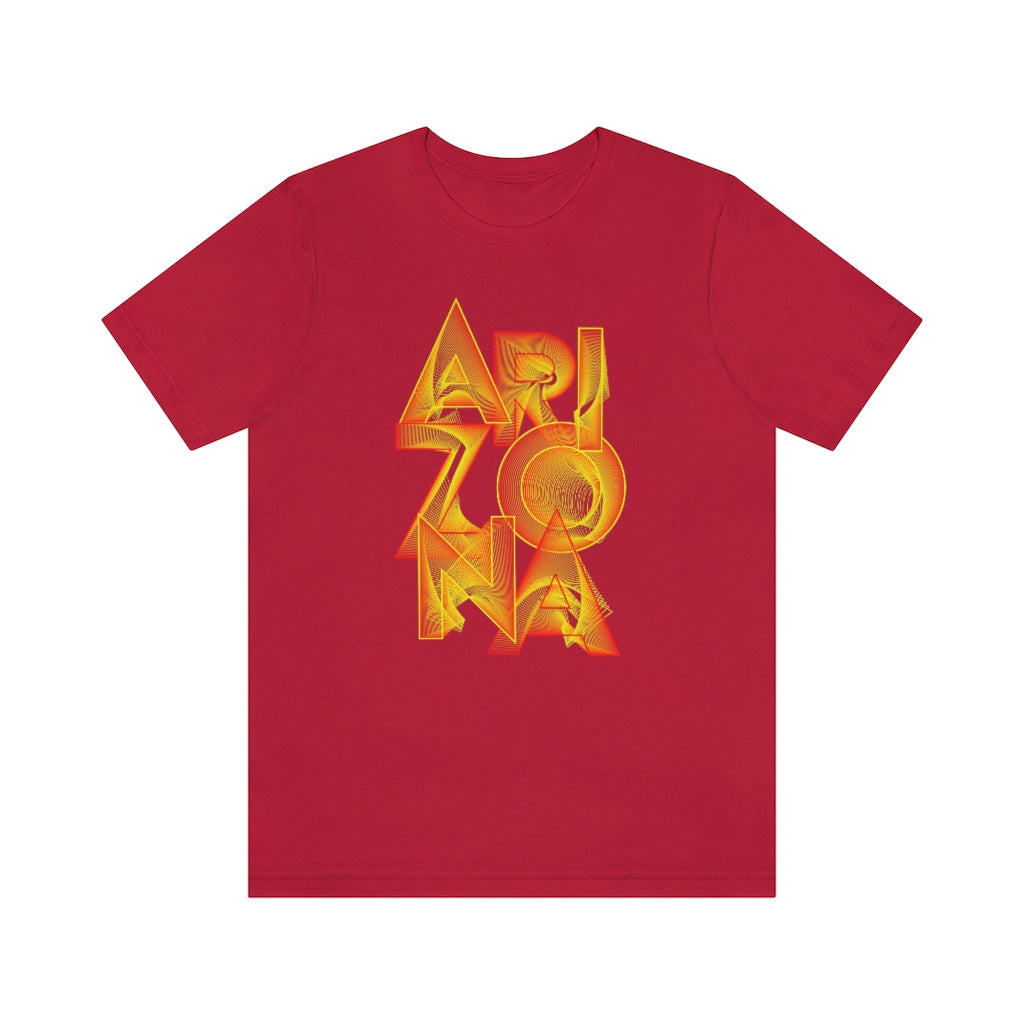Golden Arizona Souvenir T-Shirt featuring a vibrant vinyl print on soft cotton fabric, designed for unisex wear.