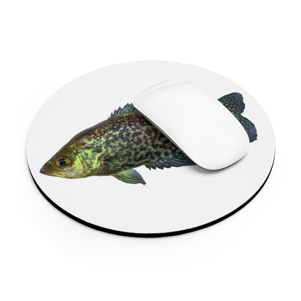Golden Fish Mouse Pad featuring vibrant colors and a non-slip rubber base, available in round and rectangular shapes.