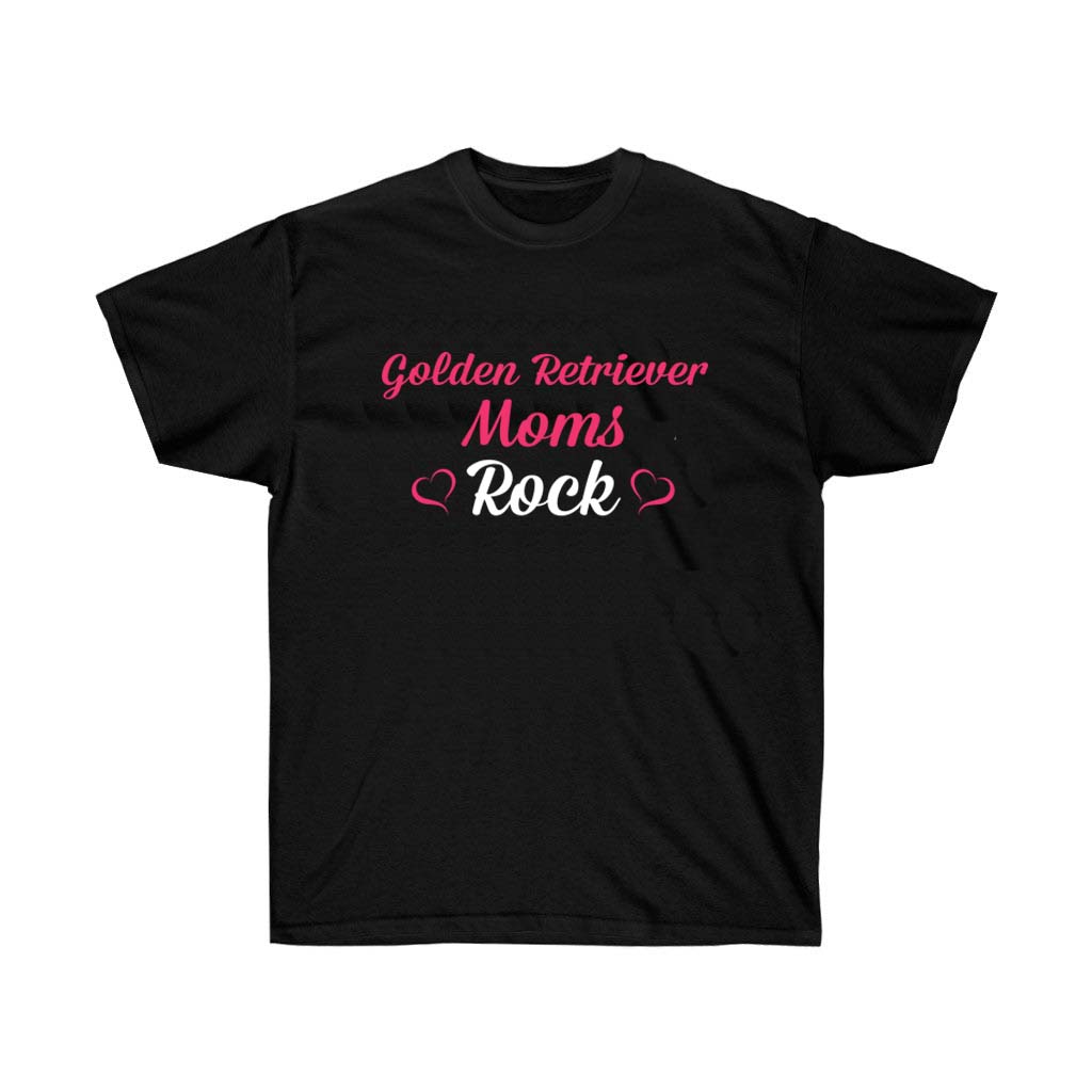 Golden Retriever Dog Moms Rock T-Shirt featuring a stylish design for dog lovers, made from soft cotton with a unisex fit.