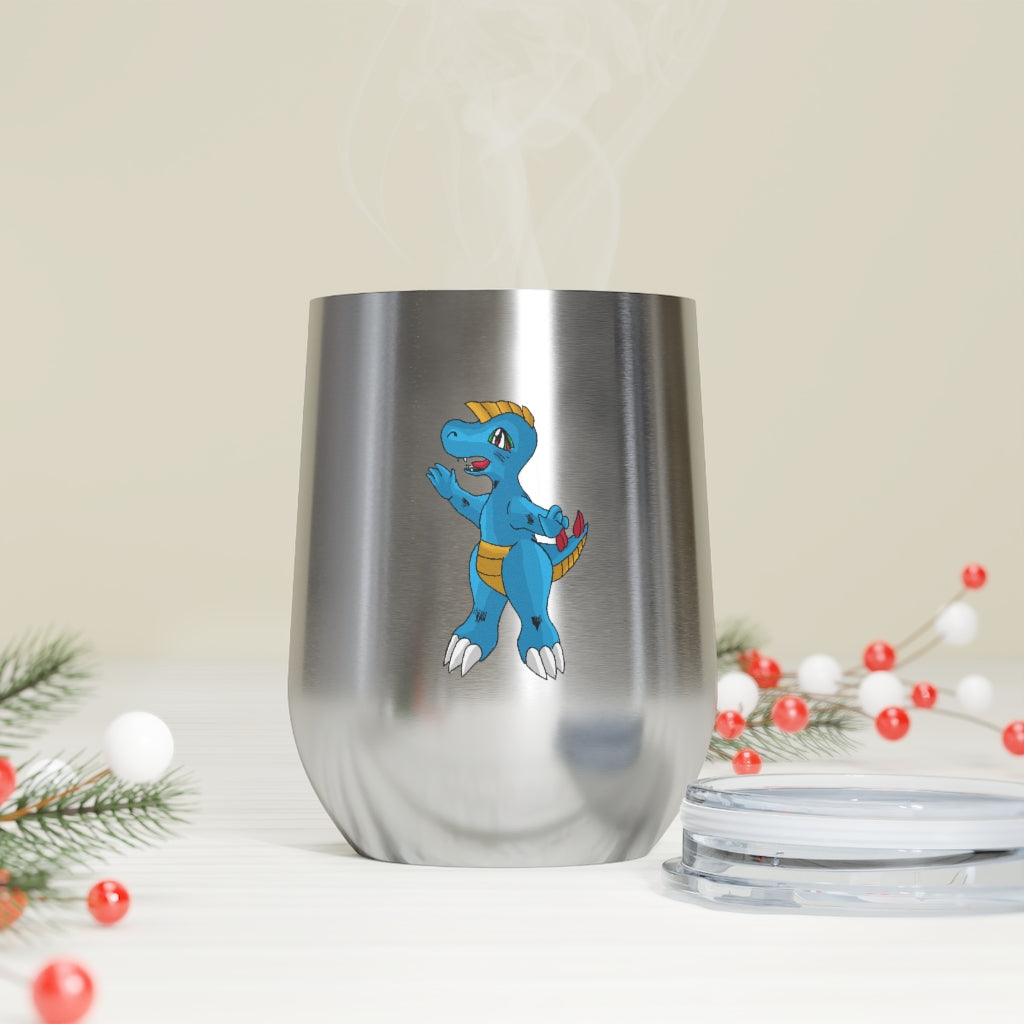 Goldile 12oz Insulated Wine Tumbler with clear lid, showcasing a sleek stainless steel design, perfect for hot and cold beverages.