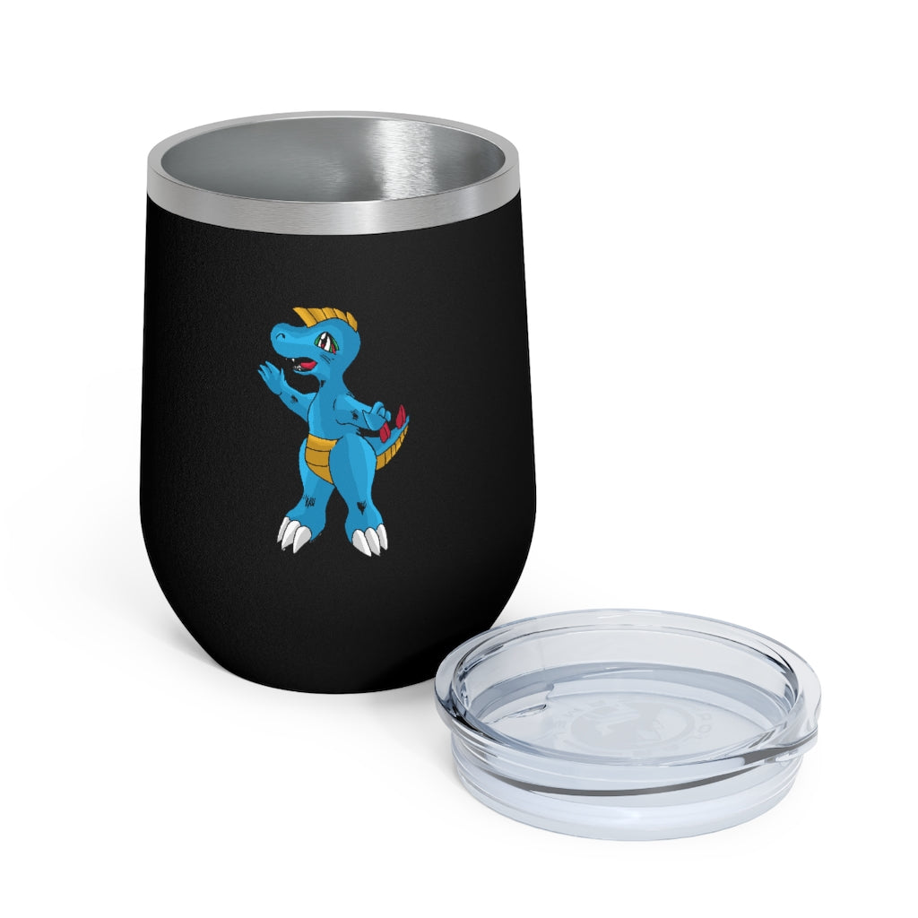 Goldile 12oz Insulated Wine Tumbler with clear lid, showcasing a sleek stainless steel design, perfect for hot and cold beverages.