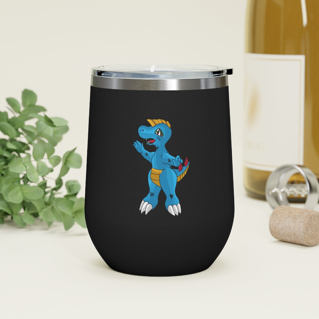 Goldile 12oz Insulated Wine Tumbler with clear lid, showcasing a sleek stainless steel design, perfect for hot and cold beverages.