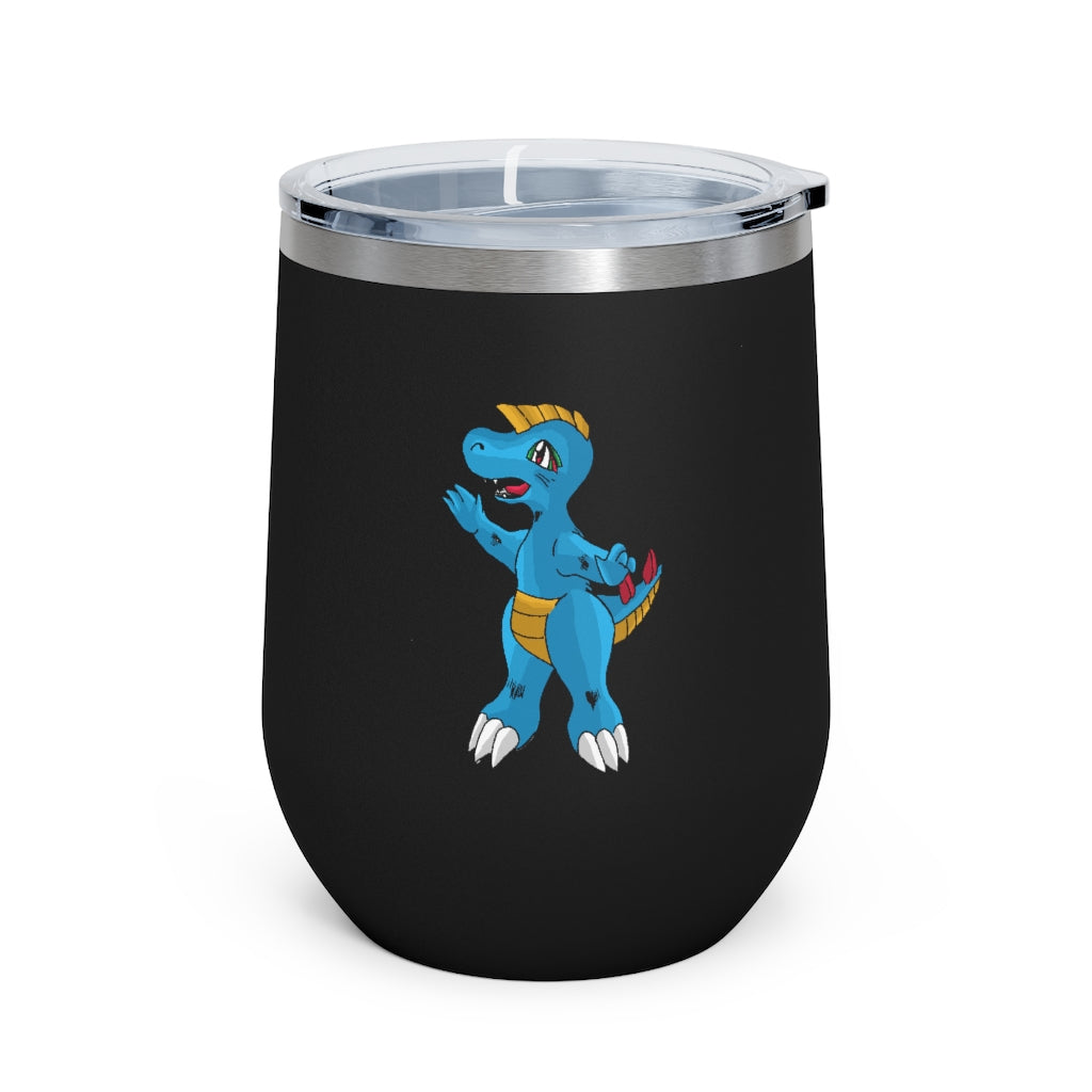 Goldile 12oz Insulated Wine Tumbler with clear lid, showcasing a sleek stainless steel design, perfect for hot and cold beverages.