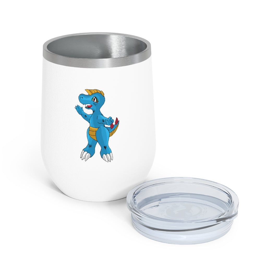 Goldile 12oz Insulated Wine Tumbler with clear lid, showcasing a sleek stainless steel design, perfect for hot and cold beverages.