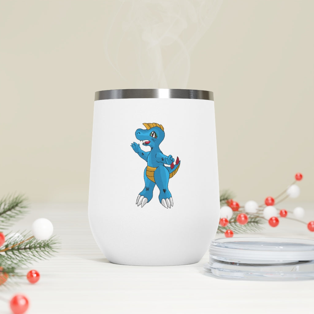 Goldile 12oz Insulated Wine Tumbler with clear lid, showcasing a sleek stainless steel design, perfect for hot and cold beverages.