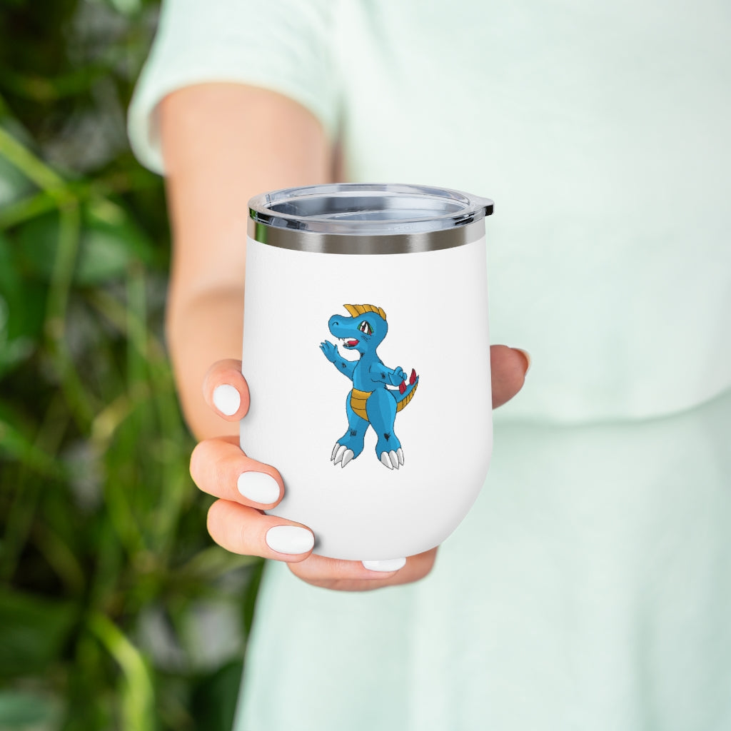 Goldile 12oz Insulated Wine Tumbler with clear lid, showcasing a sleek stainless steel design, perfect for hot and cold beverages.