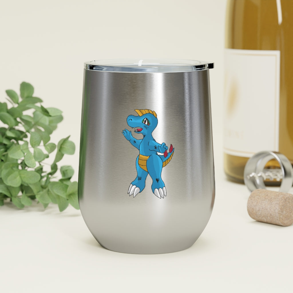 Goldile 12oz Insulated Wine Tumbler with clear lid, showcasing a sleek stainless steel design, perfect for hot and cold beverages.