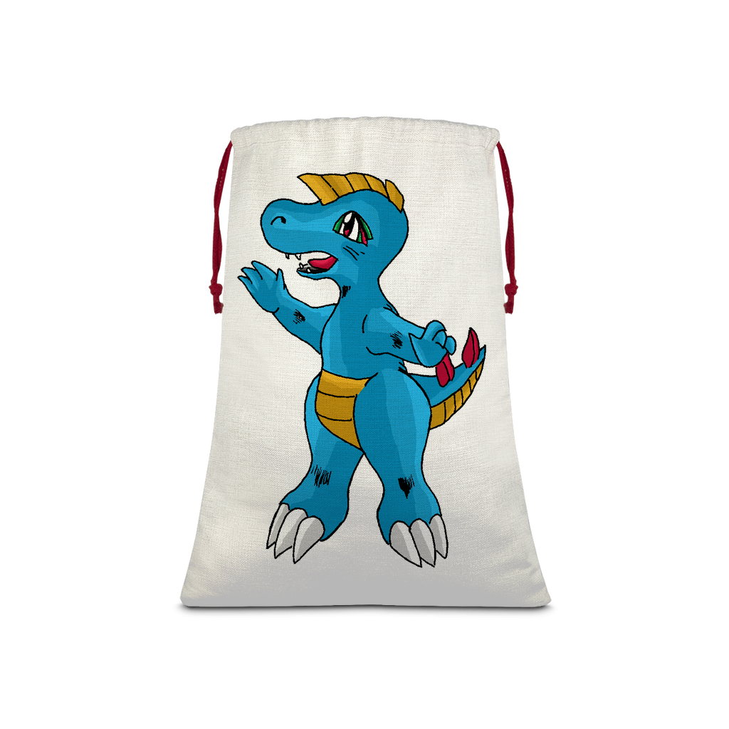 Goldile Sublimation Linen Drawstring Sack with red drawstring, featuring eco-friendly printed design, perfect for Christmas gifts and laundry.