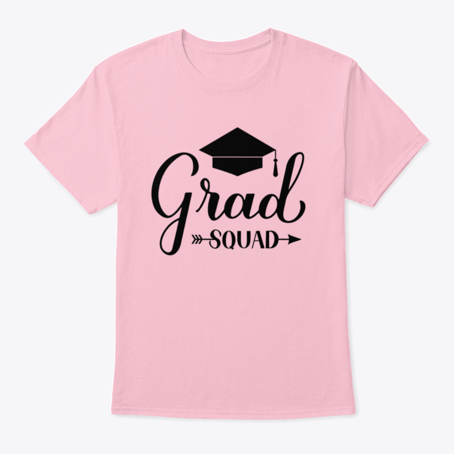 Grad Squad Calligraphy T-Shirt featuring a graduation cap design, made from 100% cotton for comfort and style.