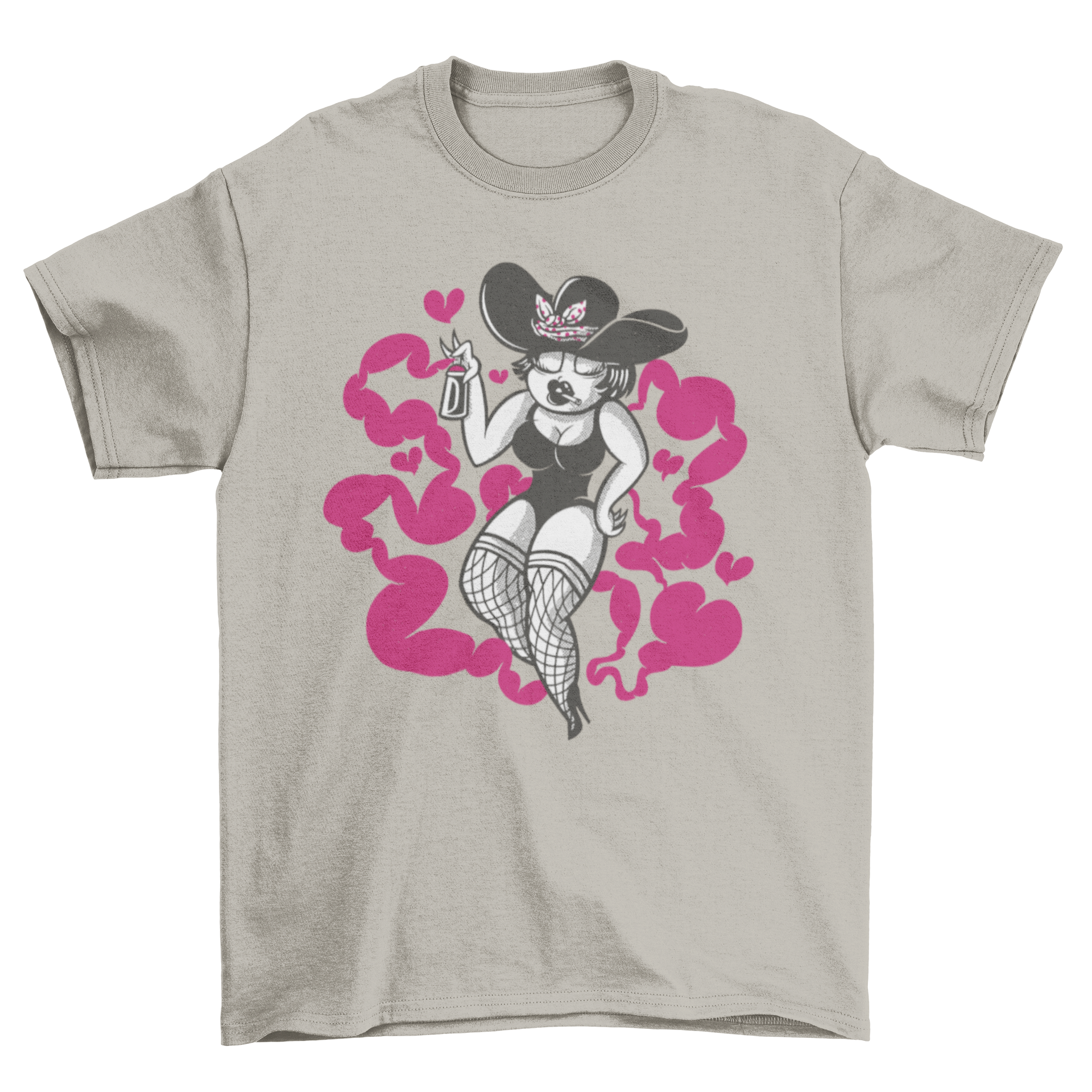 Graffiti 50's pin up girl t-shirt featuring a woman painting vibrant graffiti art.