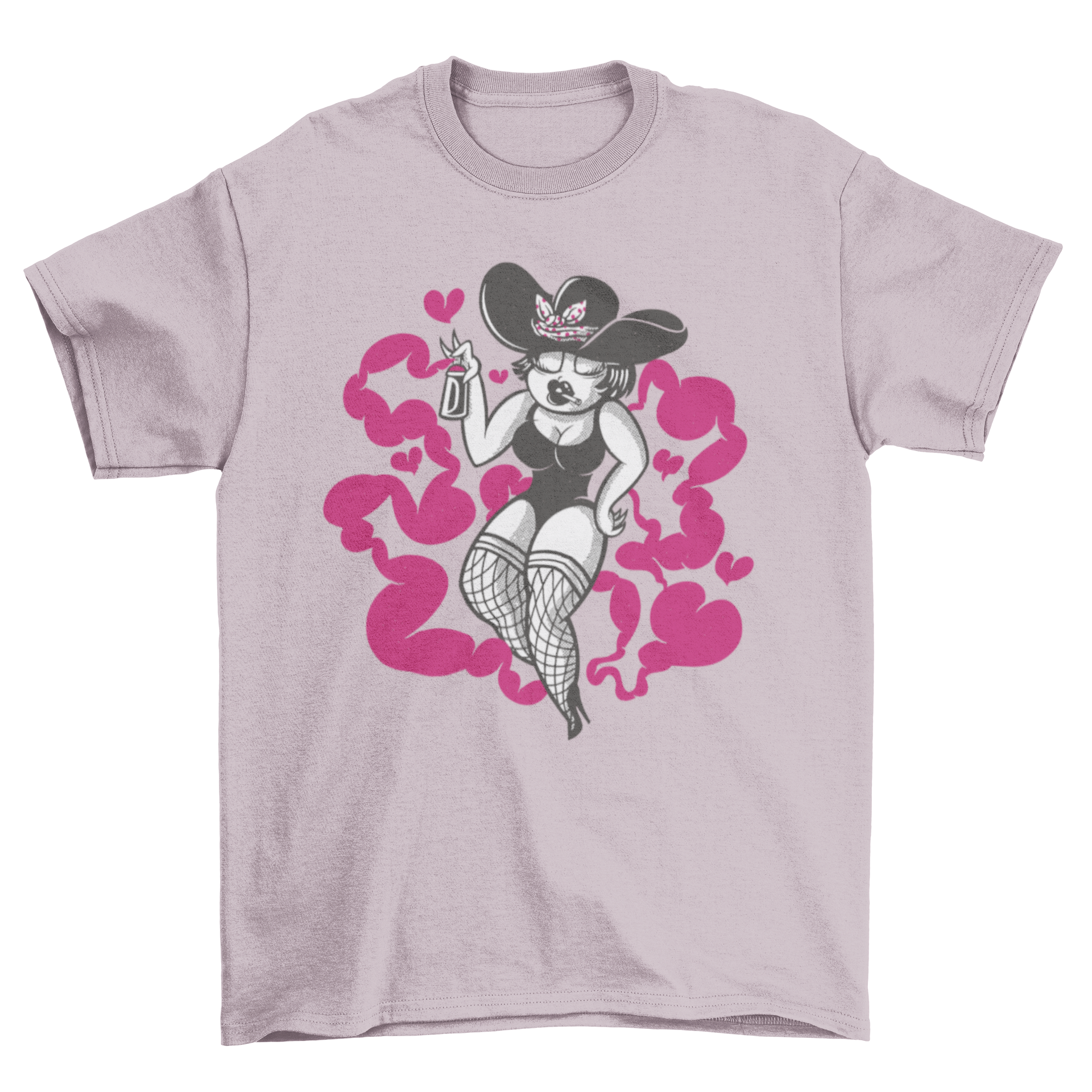 Graffiti 50's pin up girl t-shirt featuring a woman painting vibrant graffiti art.